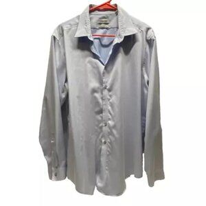 Calvin Klein Men's Performance Button Up Blue 34/35 Slim Fit Stretch 17" Neck‎